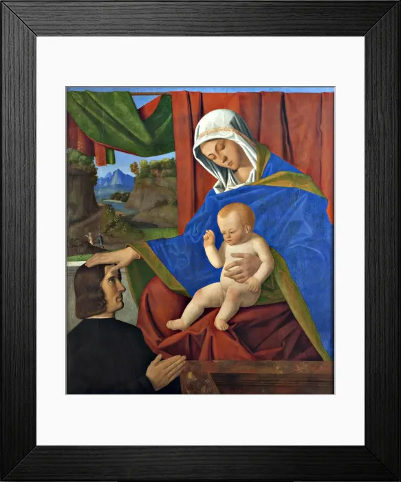 Framed Print : Virgin and child with a Donor, Late 15th cen Creator: Francesco di Simone da Santacroce Framed Print : Virgin and child with a Donor, Late 15th cen Creator: Francesco di Simone da Santacroce