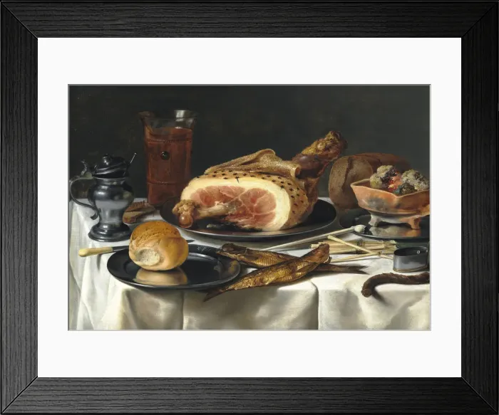 Framed Print : Still Life with Ham, 1625. Creator: Claesz, Pieter (c. 1597-1660)