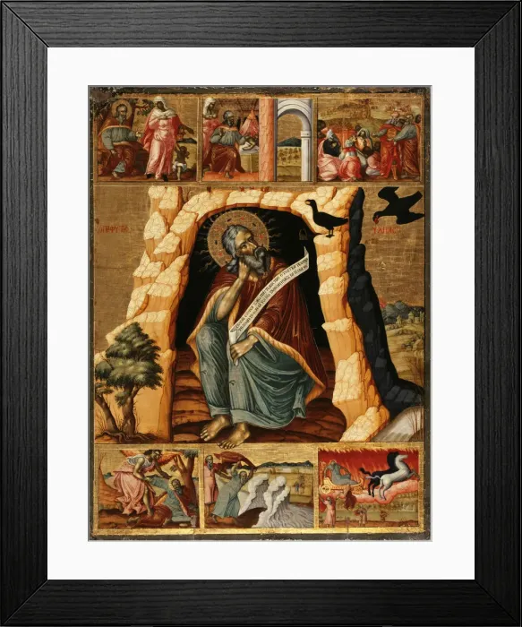 Framed Print : The Prophet Elijah in the Wilderness with Scenes from His Life, um 1700. Creator: Anonymous Framed Print : The Prophet Elijah in the Wilderness with Scenes from His Life, um 1700. Creator: Anonymous