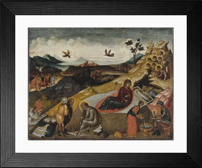 Framed Print : The Nativity of Christ, c. 1490. Creator: Greek icon Framed Print : The Nativity of Christ, c. 1490. Creator: Greek icon