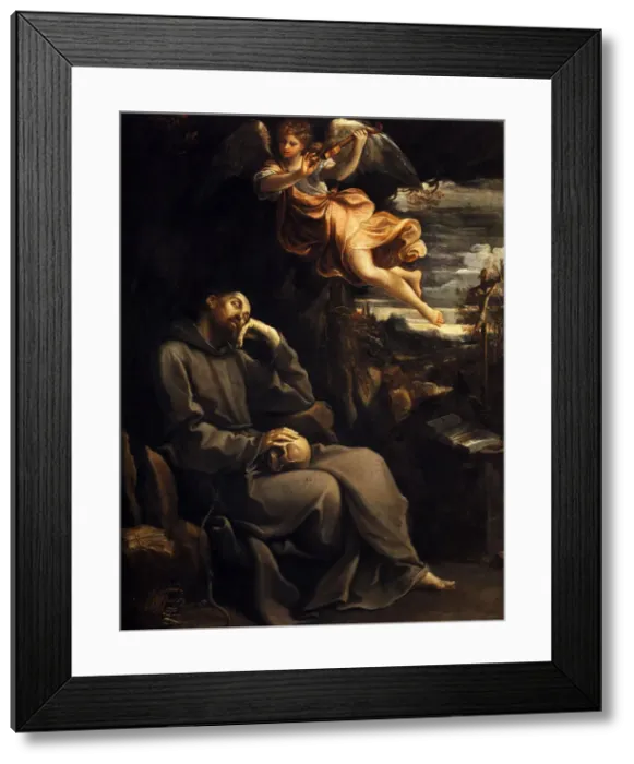 Framed Print : Saint Francis Consoled by the Musical Angel, 1606-1607. Creator: Reni, Guido (1575-1642) Framed Print : Saint Francis Consoled by the Musical Angel, 1606-1607. Creator: Reni, Guido (1575-1642)