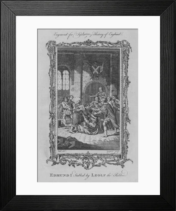 Framed Print : Edmund I stabbed by Leolf the Robber, 1773. Creator: Charles Grignion Framed Print : Edmund I stabbed by Leolf the Robber, 1773. Creator: Charles Grignion