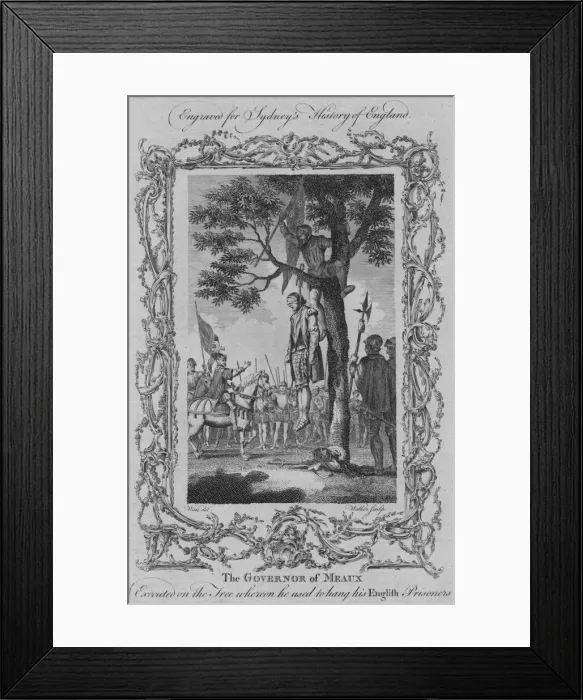 Framed Print : The Governor of Meaux executed on the tree whereon he used to hang his English Prisoners, 1773 Framed Print : The Governor of Meaux executed on the tree whereon he used to hang his English Prisoners, 1773