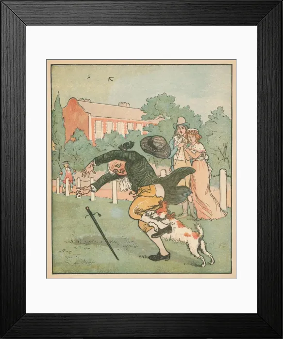 Framed Print : Good man of Islington bitten by the dog, c1879. Creator: Randolph Caldecott Framed Print : Good man of Islington bitten by the dog, c1879. Creator: Randolph Caldecott