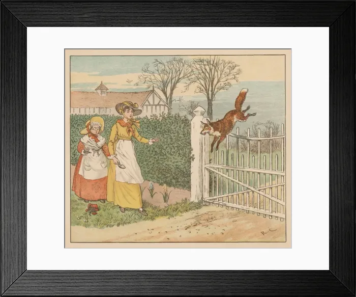 Framed Print : The Fox jumping over the parsons gate, c1883. Creator: Randolph Caldecott Framed Print : The Fox jumping over the parsons gate, c1883. Creator: Randolph Caldecott