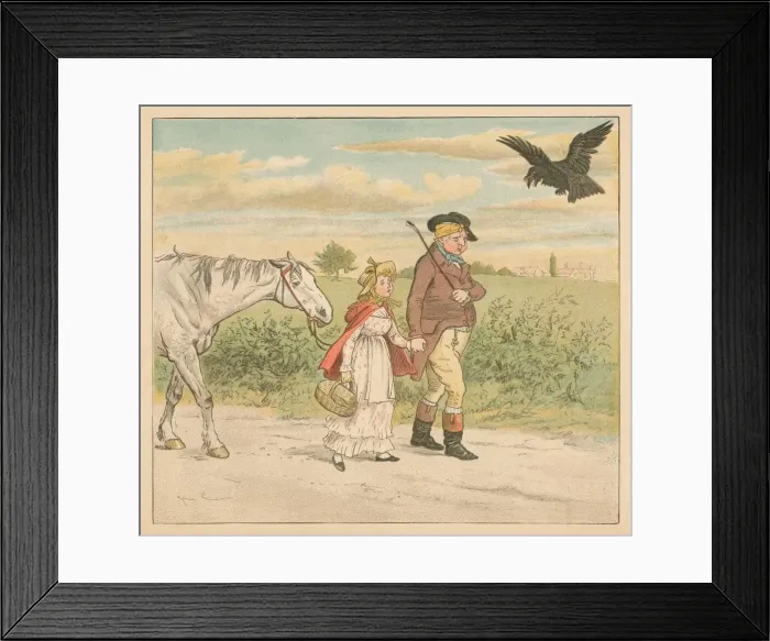 Framed Print : The mischievous Raven flew laughing away, c1885, (1934). Creator: Randolph Caldecott Framed Print : The mischievous Raven flew laughing away, c1885, (1934). Creator: Randolph Caldecott