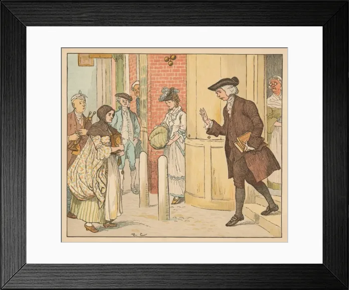 Framed Print : People outside a pawn shop, c1885, (1934). Creator: Randolph Caldecott Framed Print : People outside a pawn shop, c1885, (1934). Creator: Randolph Caldecott