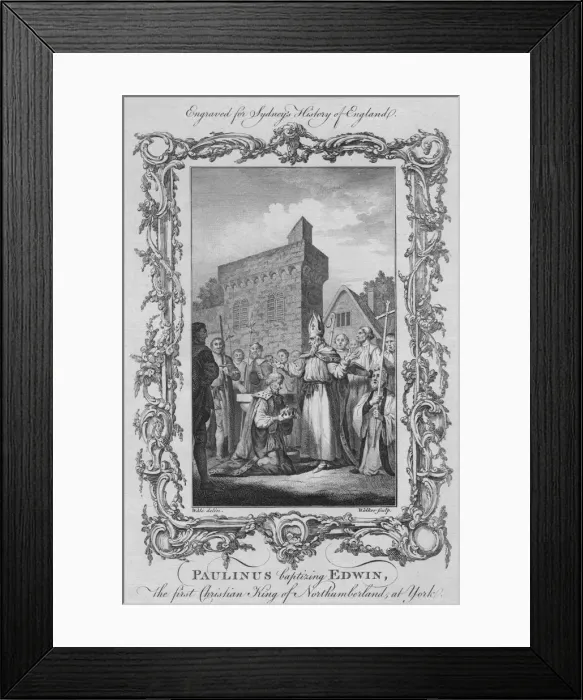 Framed Print : Paulinus baptising Edwin, the first Christian King of Northumberland, at York, 1773 Framed Print : Paulinus baptising Edwin, the first Christian King of Northumberland, at York, 1773