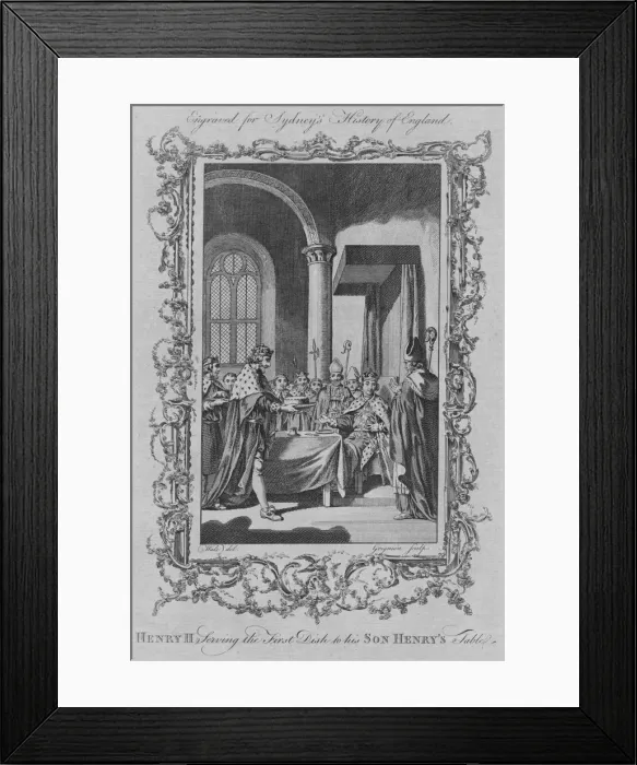 Framed Print : Henry II serving the first dish to his son Henrys table, 1773. Creator: Unknown Framed Print : Henry II serving the first dish to his son Henrys table, 1773. Creator: Unknown