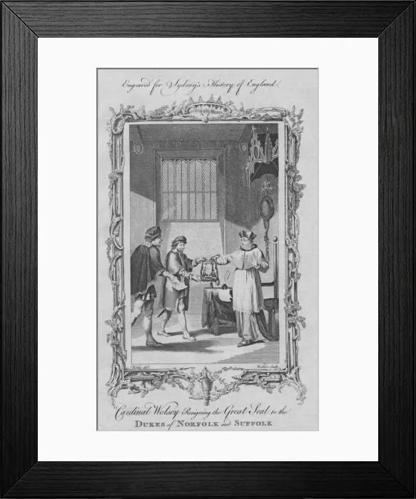 Framed Print : Cardinal Wolsey resigning the Great Seal for the Dukes of Norfolk and Suffolk, 1773 Framed Print : Cardinal Wolsey resigning the Great Seal for the Dukes of Norfolk and Suffolk, 1773