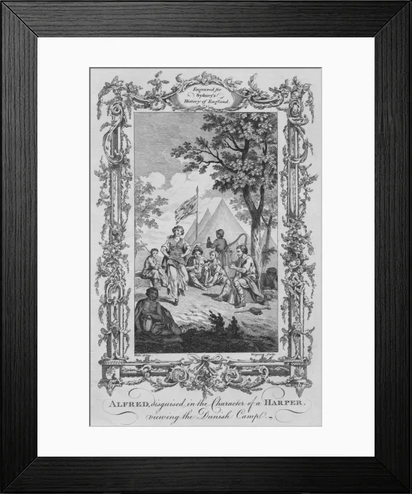 Framed Print : Alfred, disguised in the Character of a Harper, viewing the Danish Camp, 1773. Creator Framed Print : Alfred, disguised in the Character of a Harper, viewing the Danish Camp, 1773. Creator