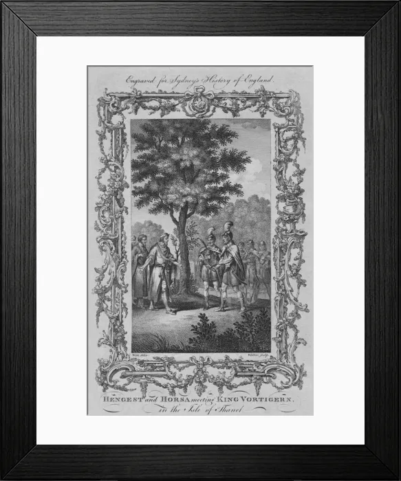Framed Print : Hengest and Horsa meeting King Vortigern, in the Isle of Thanet, 1773. Creator: William Walker Framed Print : Hengest and Horsa meeting King Vortigern, in the Isle of Thanet, 1773. Creator: William Walker