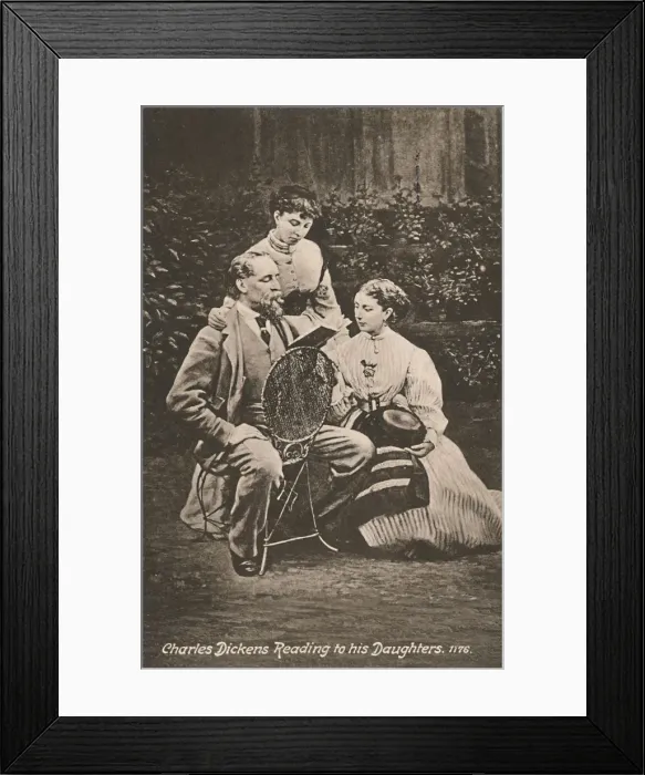 Framed Print : Charles Dickens Reading to his Daughters, 1865. Creators: Mason & Co, Robert Hindry Mason Framed Print : Charles Dickens Reading to his Daughters, 1865. Creators: Mason & Co, Robert Hindry Mason
