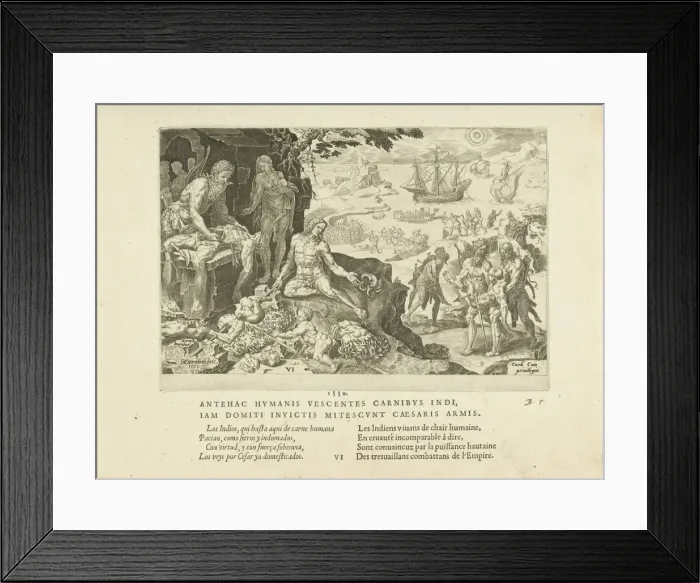 Framed Print : Imperial troops brings civilization to the Indians, 1555. Creator: Heemskerck, Maarten Jacobsz Framed Print : Imperial troops brings civilization to the Indians, 1555. Creator: Heemskerck, Maarten Jacobsz