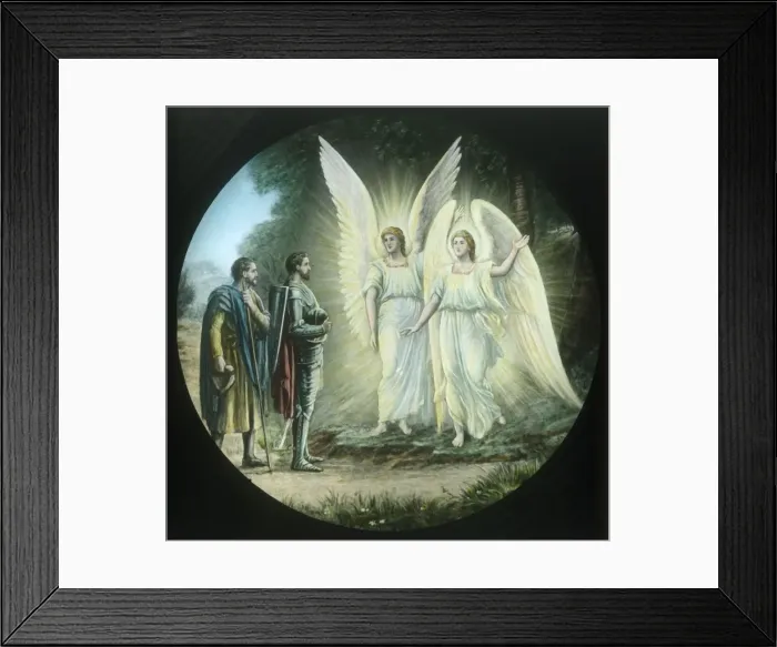 Framed Print : The Pilgrims meet the two shining ones, c1910. Creator: Unknown Framed Print : The Pilgrims meet the two shining ones, c1910. Creator: Unknown