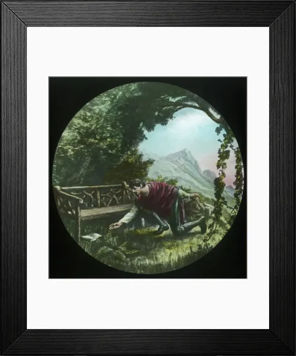 Framed Print : Christian returns and finds the scroll, c1910. Creator: Unknown Framed Print : Christian returns and finds the scroll, c1910. Creator: Unknown
