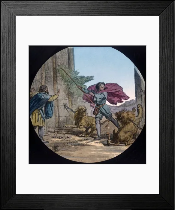 Framed Print : Christian encounters two lions, c1910. Creator: Unknown Framed Print : Christian encounters two lions, c1910. Creator: Unknown