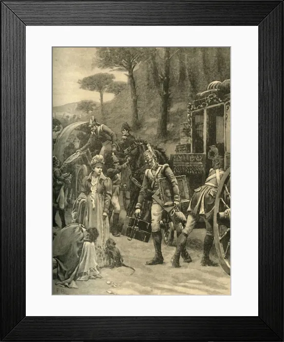 Framed Print : Flight of King Joseph Bonaparte from Vitoria, Spain, 1813 (c1890). Creator: Edmund Blair Leighton Framed Print : Flight of King Joseph Bonaparte from Vitoria, Spain, 1813 (c1890). Creator: Edmund Blair Leighton