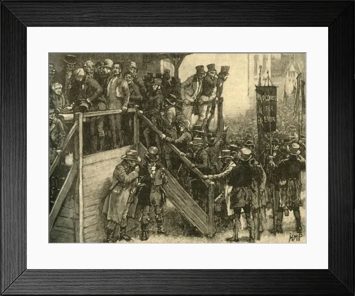 Framed Print : Father John Murphy leading his tenants to vote in the Clare by-election, Ireland, 1828 (c1890) Framed Print : Father John Murphy leading his tenants to vote in the Clare by-election, Ireland, 1828 (c1890)