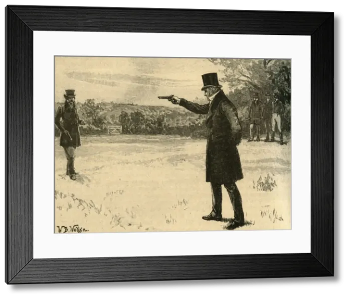 Framed Print : The Duke of Wellingtons duel with the Earl of Winchilsea, Battersea Fields, London, 1829 (c1890) Framed Print : The Duke of Wellingtons duel with the Earl of Winchilsea, Battersea Fields, London, 1829 (c1890)