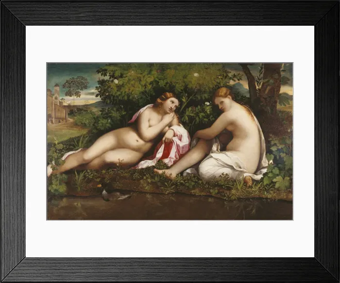 Framed Print : Two Nymphs at Rest (Jupiter and Callisto?), c. 1520. Creator: Palma il Vecchio, Jacopo Framed Print : Two Nymphs at Rest (Jupiter and Callisto?), c. 1520. Creator: Palma il Vecchio, Jacopo