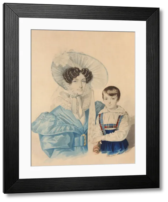 Framed Print : Portrait of Anna Platonovna Plautina (1808-1886) with her son, 1830s. Creator: Hampeln Framed Print : Portrait of Anna Platonovna Plautina (1808-1886) with her son, 1830s. Creator: Hampeln
