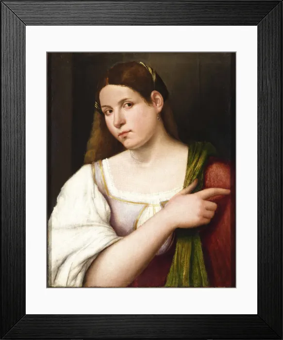 Framed Print : Portrait of a Young Woman. Creator: Cariani, Giovanni (ca. 1485-1547) Framed Print : Portrait of a Young Woman. Creator: Cariani, Giovanni (ca. 1485-1547)