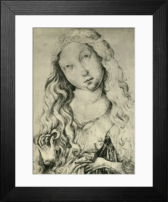 Framed Print : Portrait of a woman with a ring, (St Catherine?), 1450-1470, (1943). Creator: Master ES Framed Print : Portrait of a woman with a ring, (St Catherine?), 1450-1470, (1943). Creator: Master ES