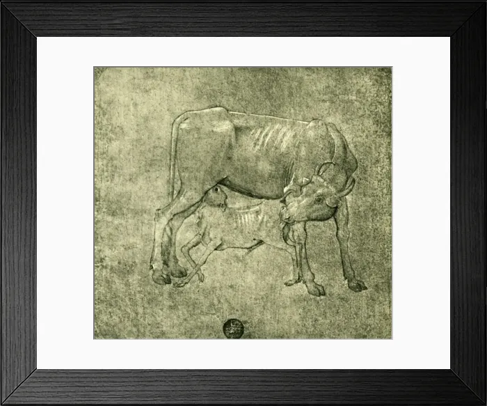 Framed Print : Cow and calf, mid-late 15th centuy, (1943). Creator: Benozzo Gozzoli Framed Print : Cow and calf, mid-late 15th centuy, (1943). Creator: Benozzo Gozzoli