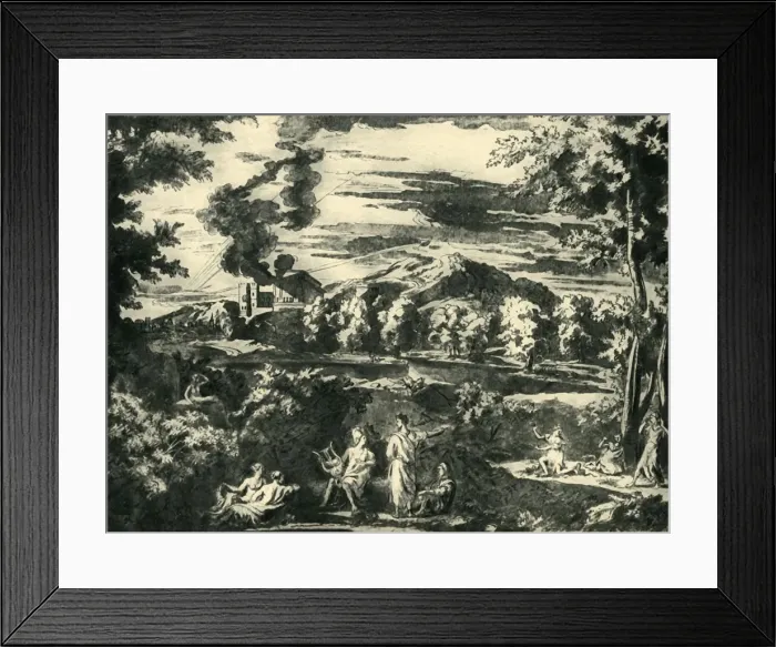 Framed Print : Landscape with Orpheus and Eurydice, mid 17th century, (1943). Creator: Nicolas Poussin Framed Print : Landscape with Orpheus and Eurydice, mid 17th century, (1943). Creator: Nicolas Poussin