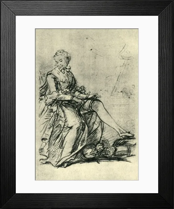 Framed Print : Woman putting on her stockings, mid-late 18th century, (1943). Creator: Sir Joshua Reynolds Framed Print : Woman putting on her stockings, mid-late 18th century, (1943). Creator: Sir Joshua Reynolds