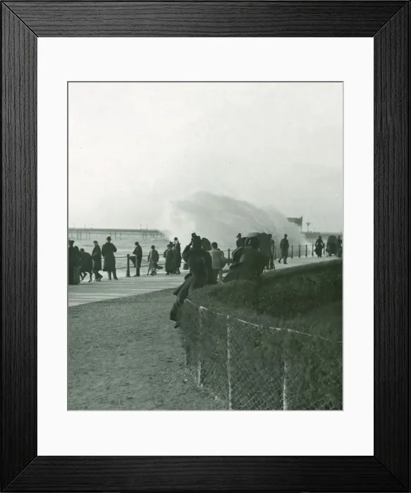 Framed Print : Rough sea over the promenade at Hastings, Sussex, late 19th-early 20th century. Creator: Unknown Framed Print : Rough sea over the promenade at Hastings, Sussex, late 19th-early 20th century. Creator: Unknown