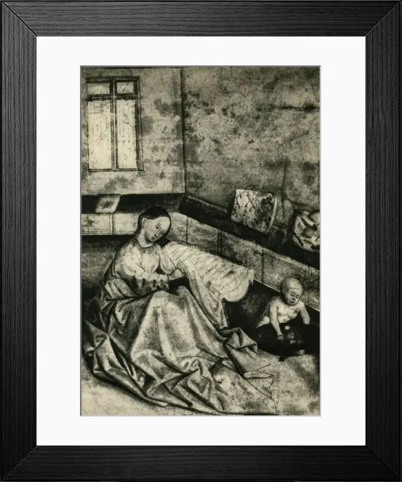 Framed Print : Madonna and child in an interior, early 15th century?, (1943). Creator: School of Konrad Witz Framed Print : Madonna and child in an interior, early 15th century?, (1943). Creator: School of Konrad Witz