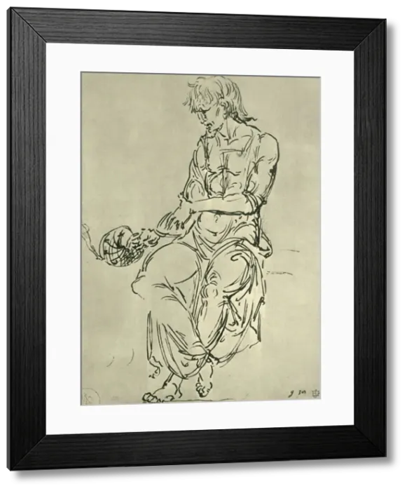 Framed Print : Seated man with astronomical instrument?, late 15th century, (1943). Creator: Giovanni Bellini Framed Print : Seated man with astronomical instrument?, late 15th century, (1943). Creator: Giovanni Bellini