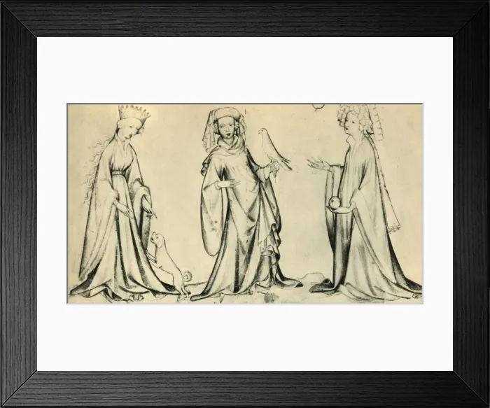 Framed Print : Three young women, c1400, (1943). Creator: Unknown Framed Print : Three young women, c1400, (1943). Creator: Unknown