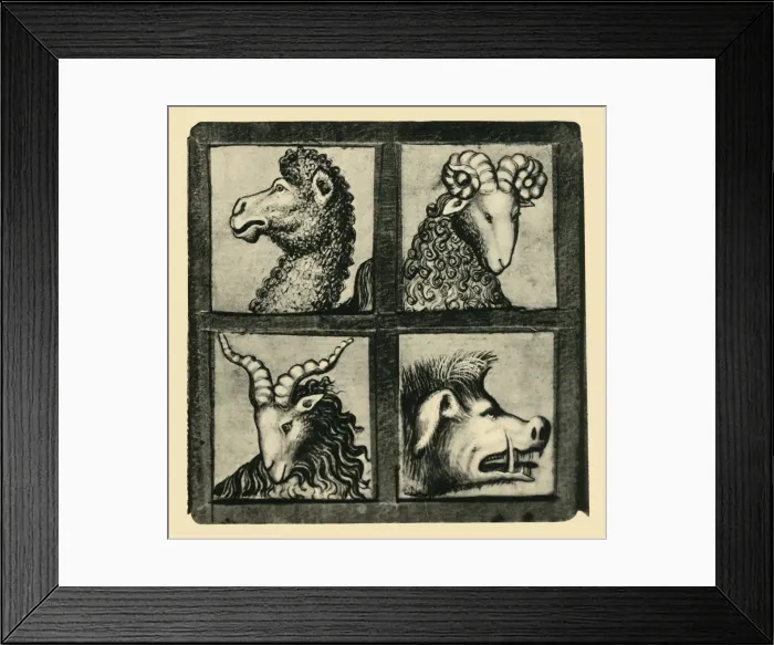 Framed Print : Animal heads, early 15th century, (1943). Creator: Unknown Framed Print : Animal heads, early 15th century, (1943). Creator: Unknown