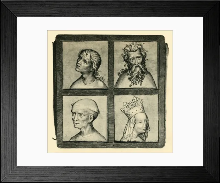 Framed Print : Sketches of heads, early 15th century, (1943). Creator: Unknown Framed Print : Sketches of heads, early 15th century, (1943). Creator: Unknown
