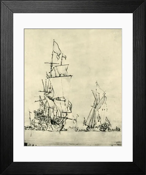 Framed Print : Ships at sea, mid-late 17th century, (1943). Creator: Willem van de Velde the Younger Framed Print : Ships at sea, mid-late 17th century, (1943). Creator: Willem van de Velde the Younger