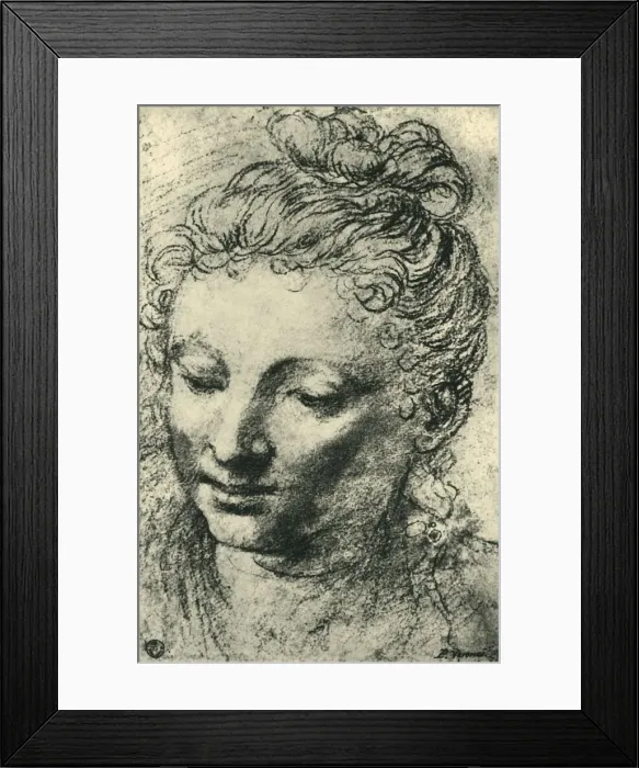 Framed Print : Head of a woman looking down, mid 16th century, (1943). Creator: Paolo Veronese Framed Print : Head of a woman looking down, mid 16th century, (1943). Creator: Paolo Veronese
