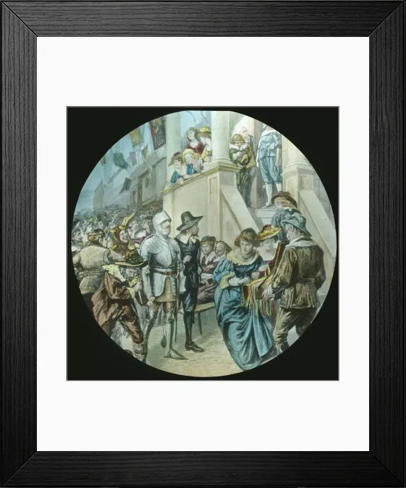 Framed Print : Christian and Faithful pass through Vanity Fair, c1910. Creator: Unknown Framed Print : Christian and Faithful pass through Vanity Fair, c1910. Creator: Unknown