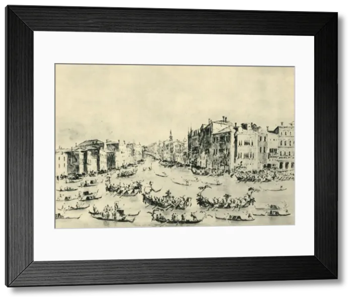 Framed Print : Regatta on the Grand Canal, Venice, mid-late 18th century, (1943). Creator: Francesco Guardi Framed Print : Regatta on the Grand Canal, Venice, mid-late 18th century, (1943). Creator: Francesco Guardi