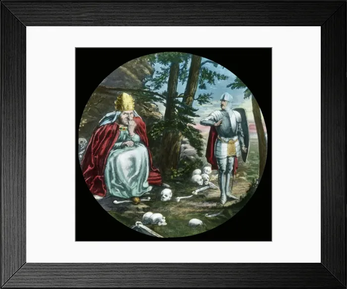 Framed Print : Christian avoids the cave of Giant Pope, c1910. Creator: Unknown Framed Print : Christian avoids the cave of Giant Pope, c1910. Creator: Unknown