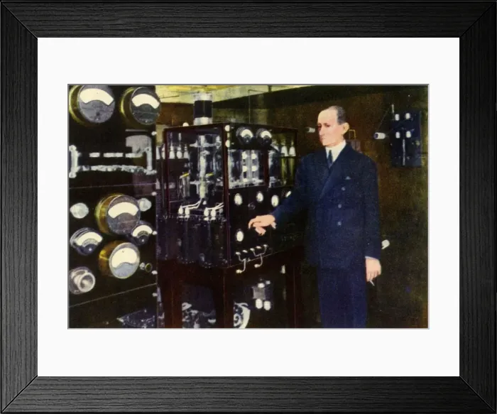 Framed Print : Senator Marconi in the Wireless Room of his Yacht. Creator: Unknown Framed Print : Senator Marconi in the Wireless Room of his Yacht. Creator: Unknown