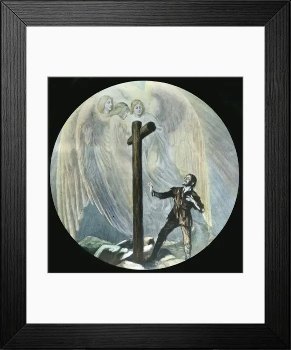 Framed Print : Christian arrives at the cross, c1910. Creator: Unknown Framed Print : Christian arrives at the cross, c1910. Creator: Unknown