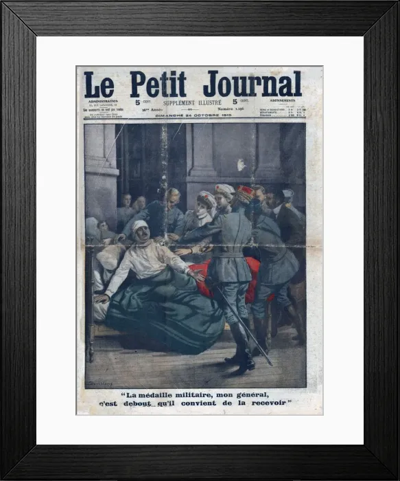 Framed Print : A wounded man attempts to stand up to receive his medal, 1915. Creator: Unknown Framed Print : A wounded man attempts to stand up to receive his medal, 1915. Creator: Unknown