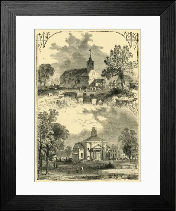 Framed Print : Paddington Church: 1750 and 1805, (c1876). Creator: Unknown Framed Print : Paddington Church: 1750 and 1805, (c1876). Creator: Unknown