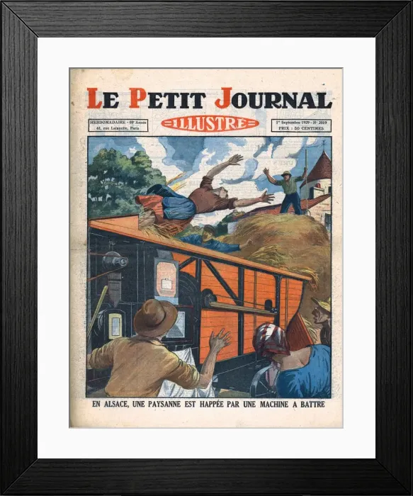 Framed Print : In Alsace, a peasant woman is caught in a threshing machine, 1929. Creator: Unknown Framed Print : In Alsace, a peasant woman is caught in a threshing machine, 1929. Creator: Unknown