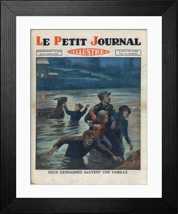 Framed Print : Two policemen save a family, 1930. Creator: Unknown Framed Print : Two policemen save a family, 1930. Creator: Unknown