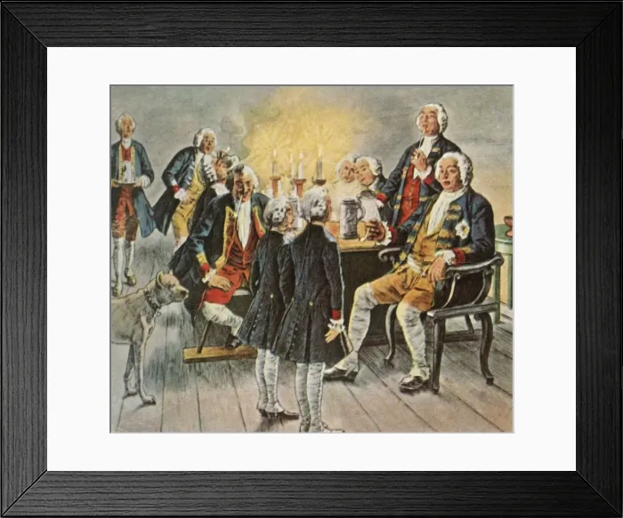 Framed Print : Crown Prince Frederick and Prince Henry... bid their father the king Good Night, 1727, (1936) Framed Print : Crown Prince Frederick and Prince Henry... bid their father the king Good Night, 1727, (1936)
