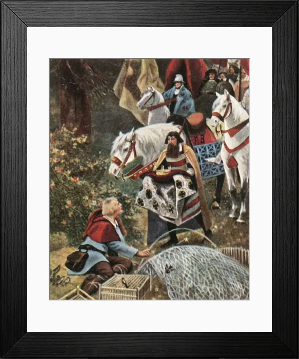Framed Print : Henry the Fowler being offered the crown while trapping birds, (1900), (1936). Creator Framed Print : Henry the Fowler being offered the crown while trapping birds, (1900), (1936). Creator